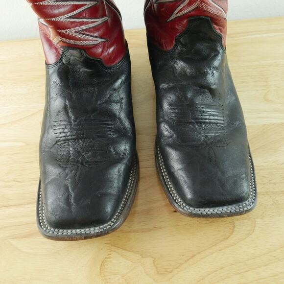 Justin Bent Rail Western Boots 10 D‎ Red Black Wildebeest Leather FOR REPAIR USA main image 11